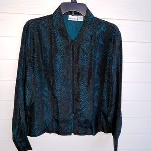 100% Silk Newport News reptile print Zip Up shirt